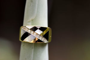 Onyx, White Diamond & Mother of Pearl Ring