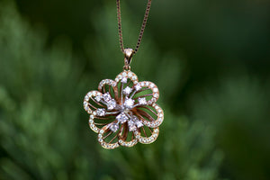 Rose Gold Flower & Diamond Pendant
