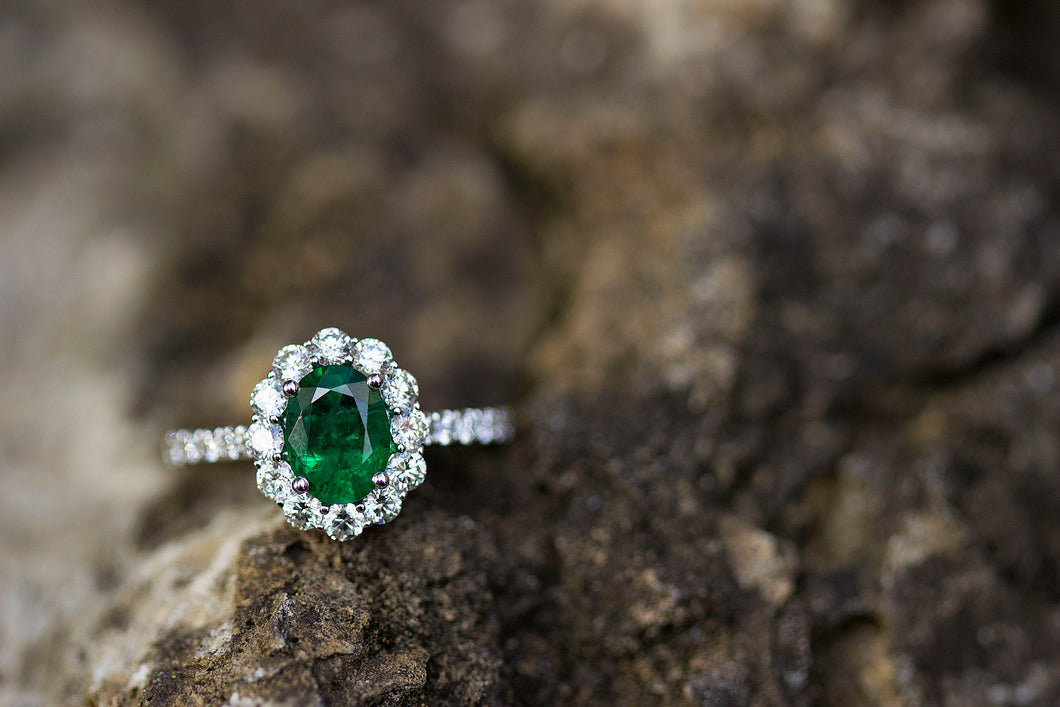 Victorian Style Emerald Diamond Five Stone Ring 1ct Emerald – Antique  Jewellery Online